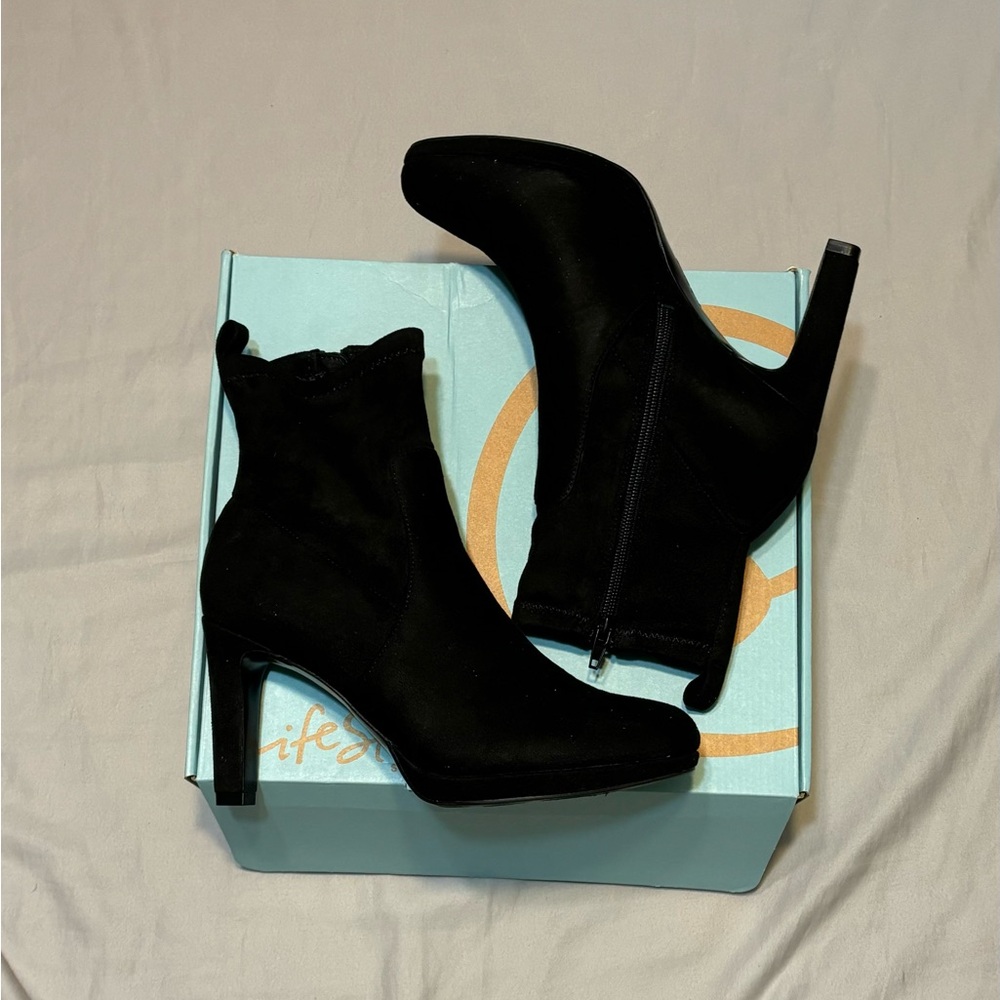 Lifestyle Black Zipper Jersey Bootie Heels
